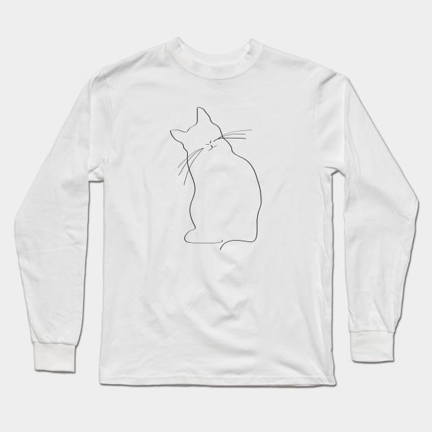 Minimalist Line Art Cat Drawing Long Sleeve T-Shirt by Lastdrop